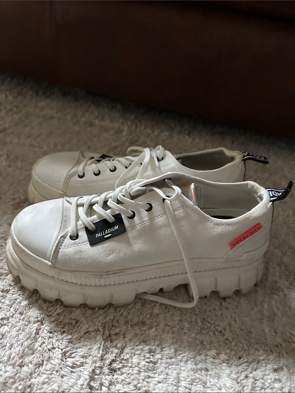Palladium Off-White Chunky Lace-Up Sneakers with Pink Accent